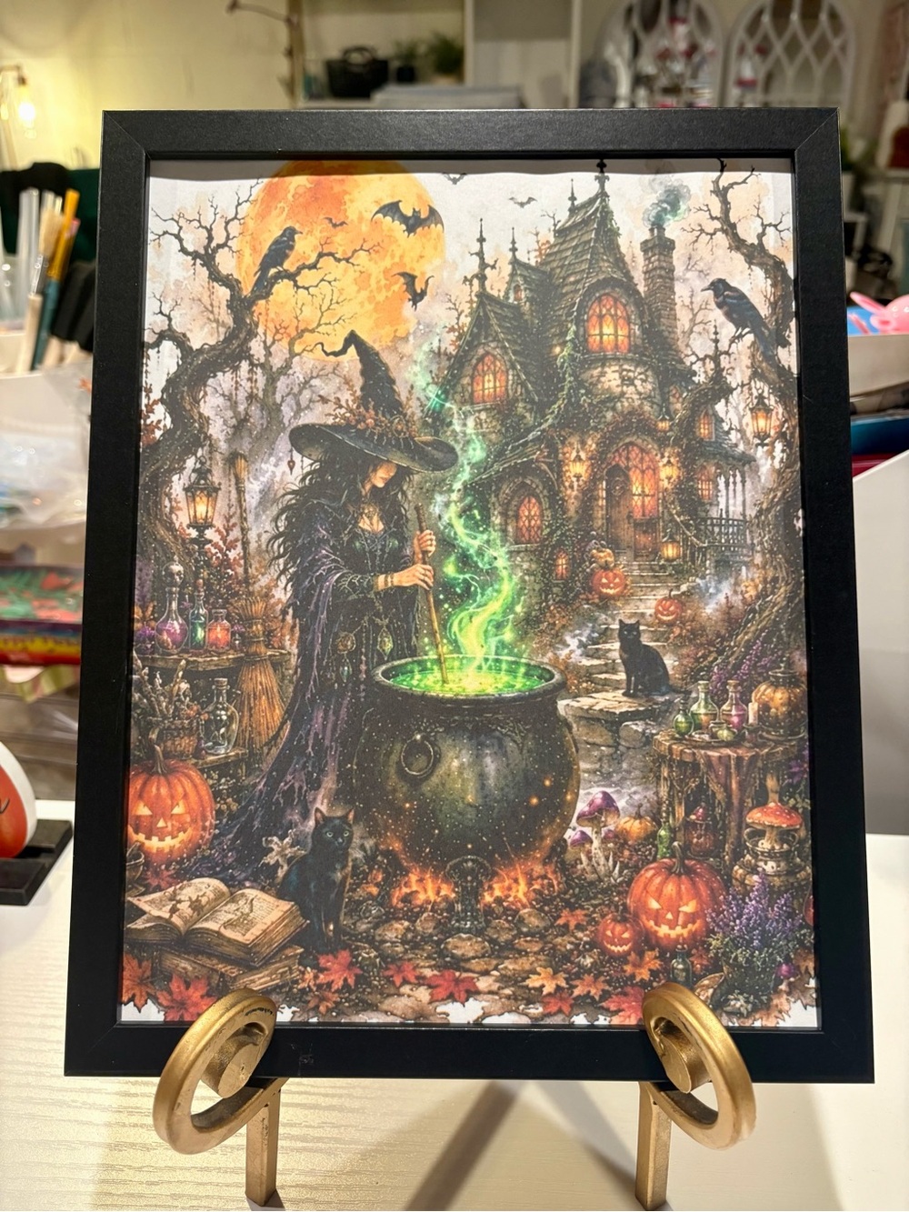 Framed Halloween Witch Cauldron 8x10 Art Print